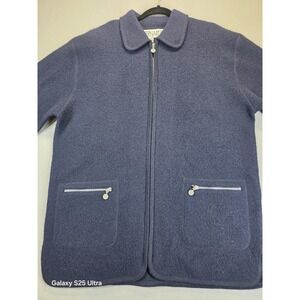 BERNARDO Womens Cardigan Coat Boiled 100% Wool Black Zip Front Pockets Hong Kong